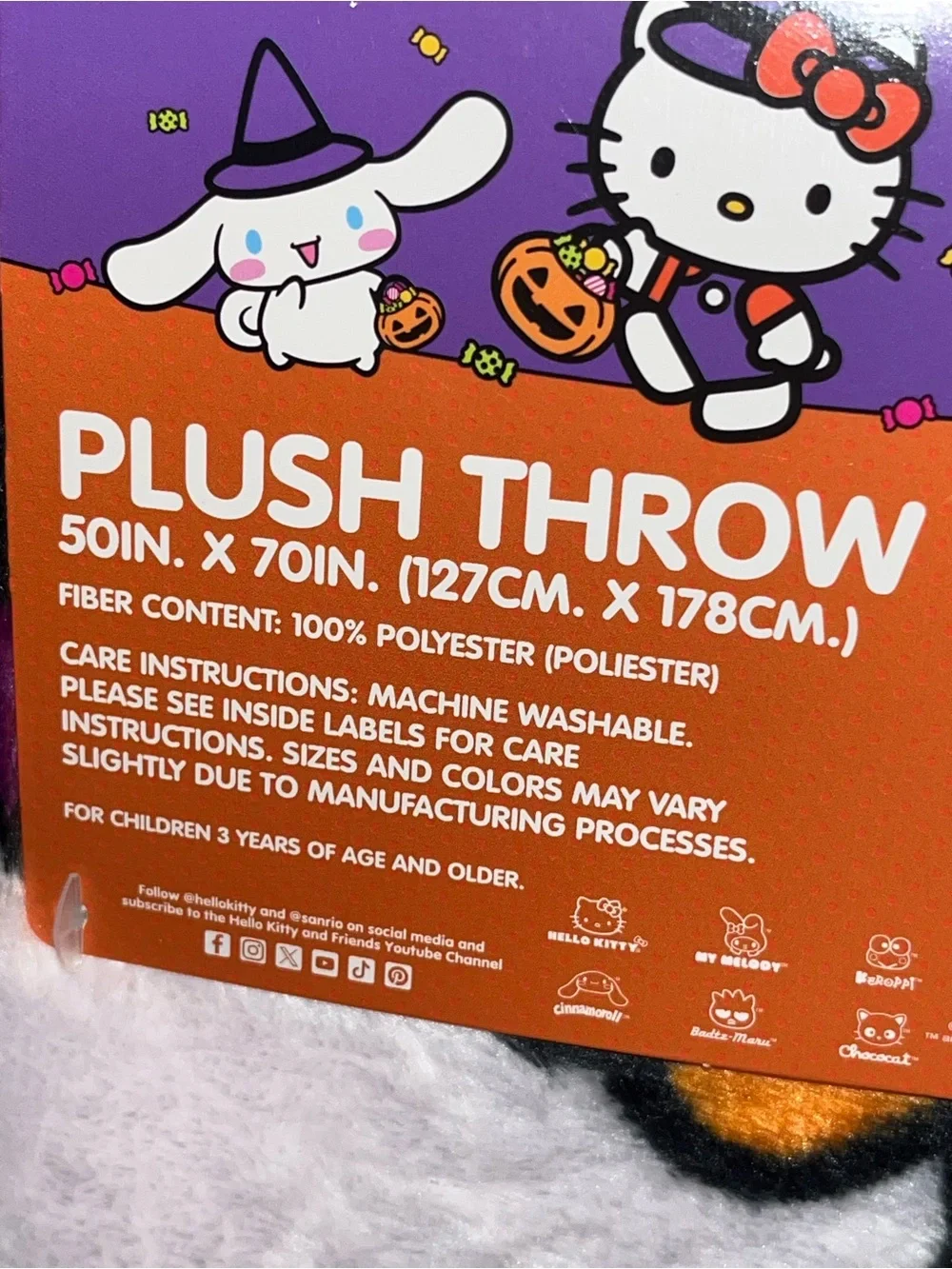 Hello Kitty Purple Halloween Corn Candy Plush Throw Blanket NEW NWT